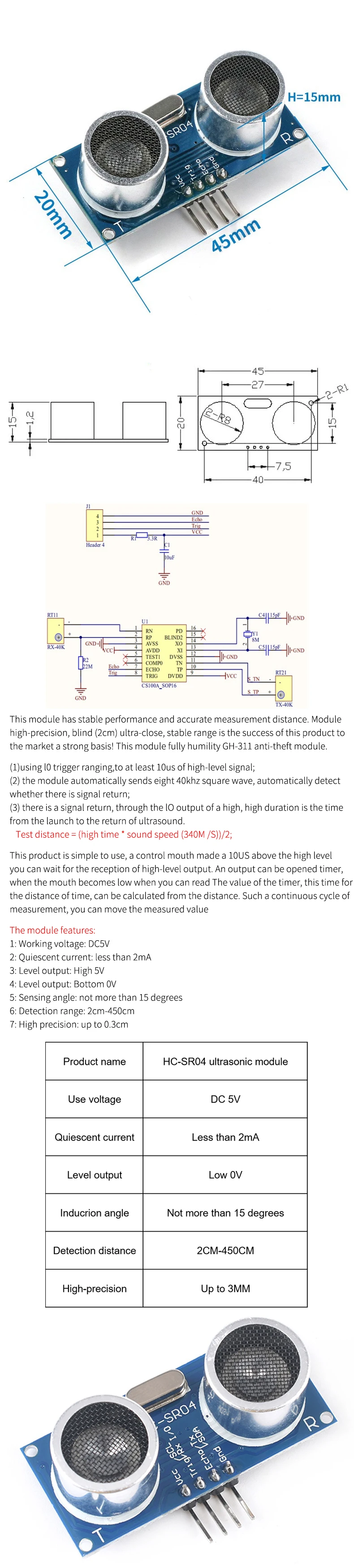 Snvi HC-SR04 HCSR04 Ultraschall-Entfernungsmessmodul HC-SR04 HC SR04 HCSR04 Distanzsensor – Detail 1