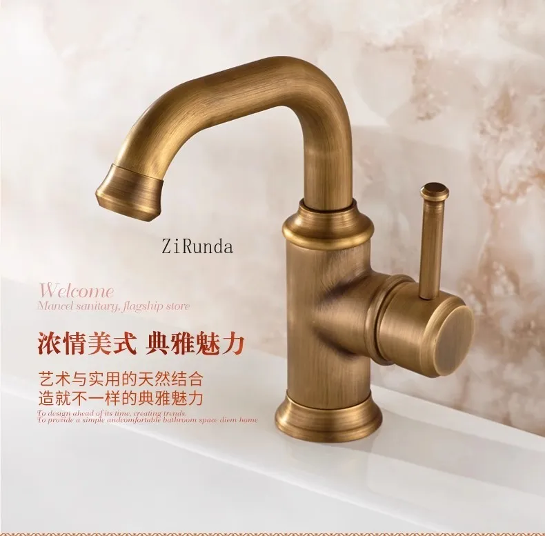 صنبور ريترو من النحاس بالكامل، صنبور حوض الحمام، طاولة الغسيل، صنبور ساخن وبارد #6