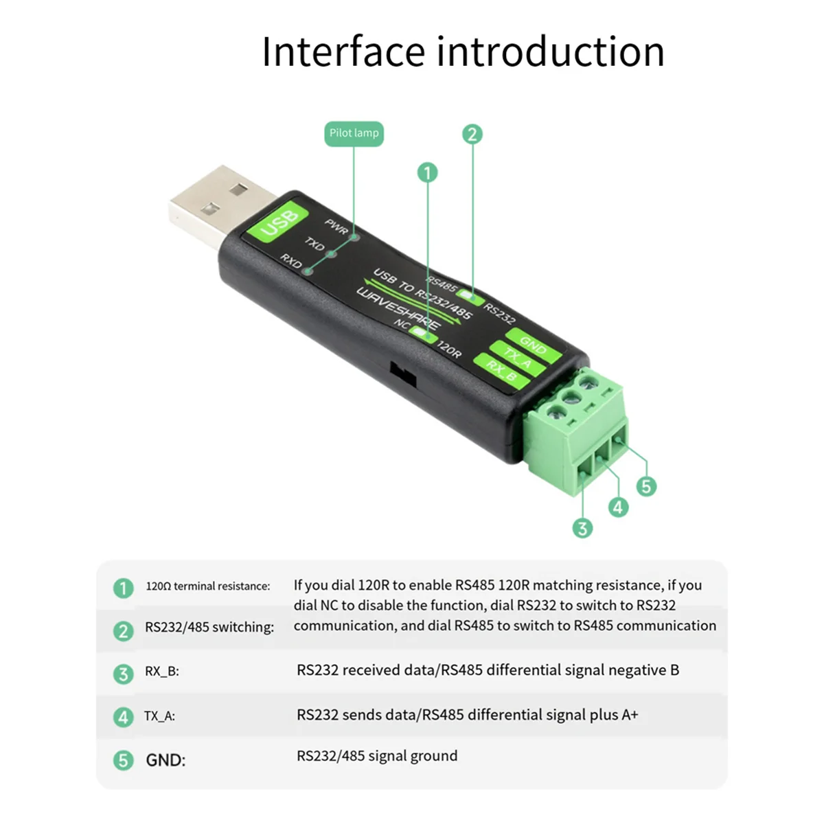 Waveshare USB to RS232/485 Serial Communication Converter FT232RNL for Mac Linux Android Win 11/10/8.1/8/7