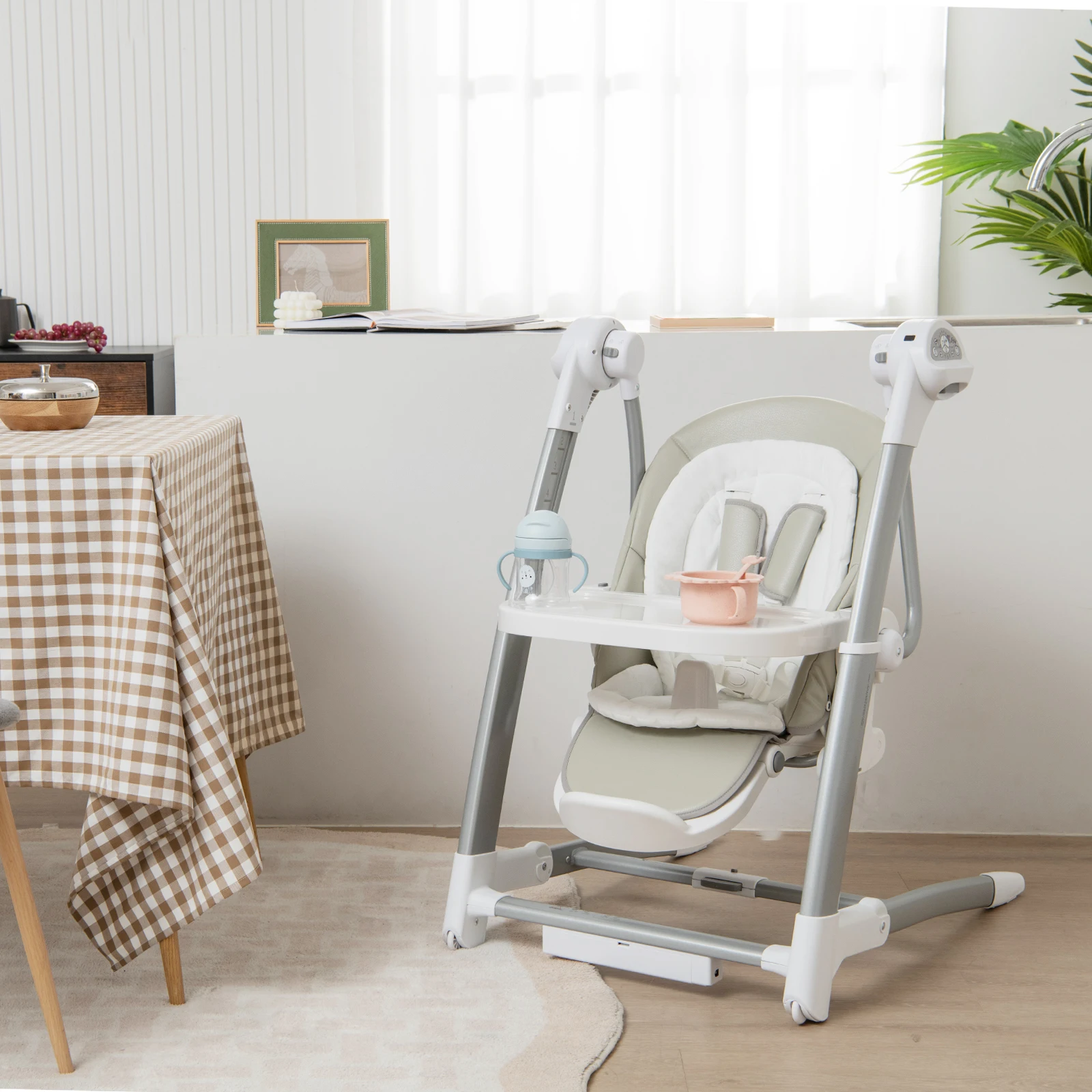 Babyjoy 3-In-1 Baby Swing & Hoge Stoel W/8 Verstelbare Hoogtes & Muziek Box Grey