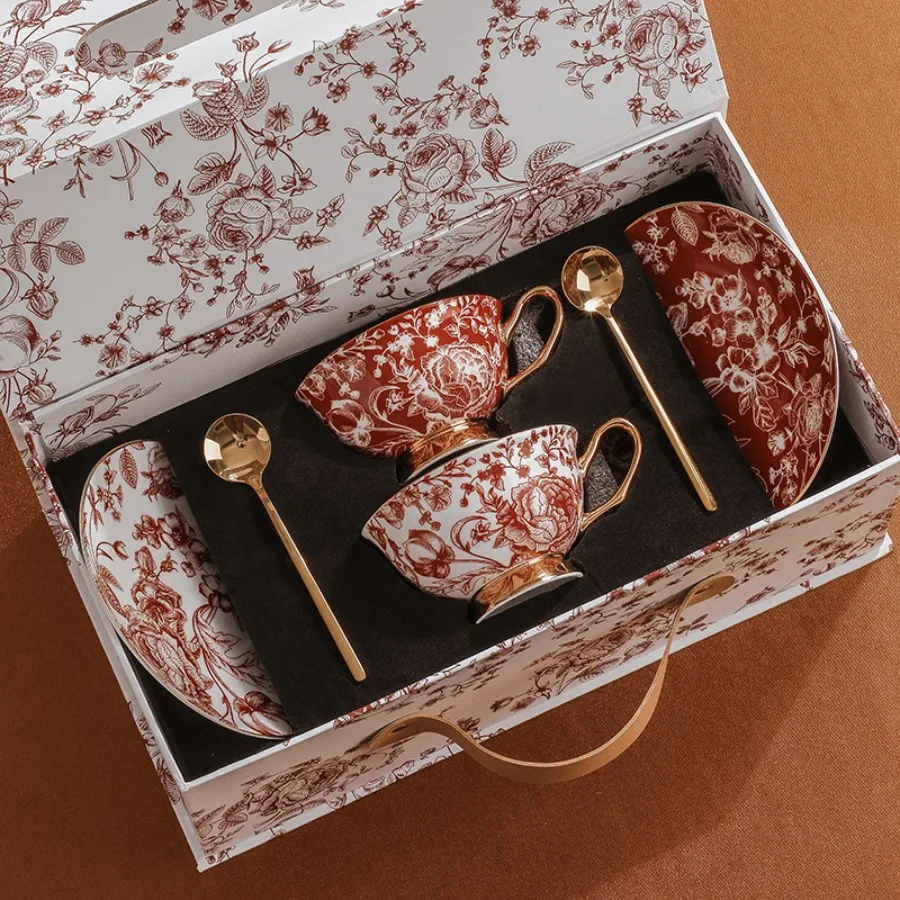 

European Bone China Coffee Cup High-end Exquisite Ceramic Cups and Saucers Set Luxury Afternoon Tea Cup Wedding Gift Box Set