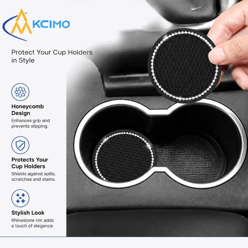 Car Cup Holder Coaster Rhinestone Rim Non Slip Honeycomb Silicone Cup Mat Auto Interior Decor Accessories