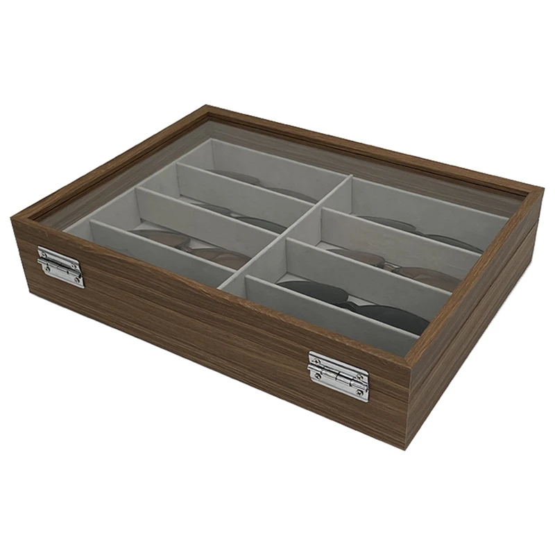 1 Piece Walnut Wood Sunglasses Storage Display Box 8 Slots Storage Sunglasses Display Case Eyeglass Organizer Collector Jewelry