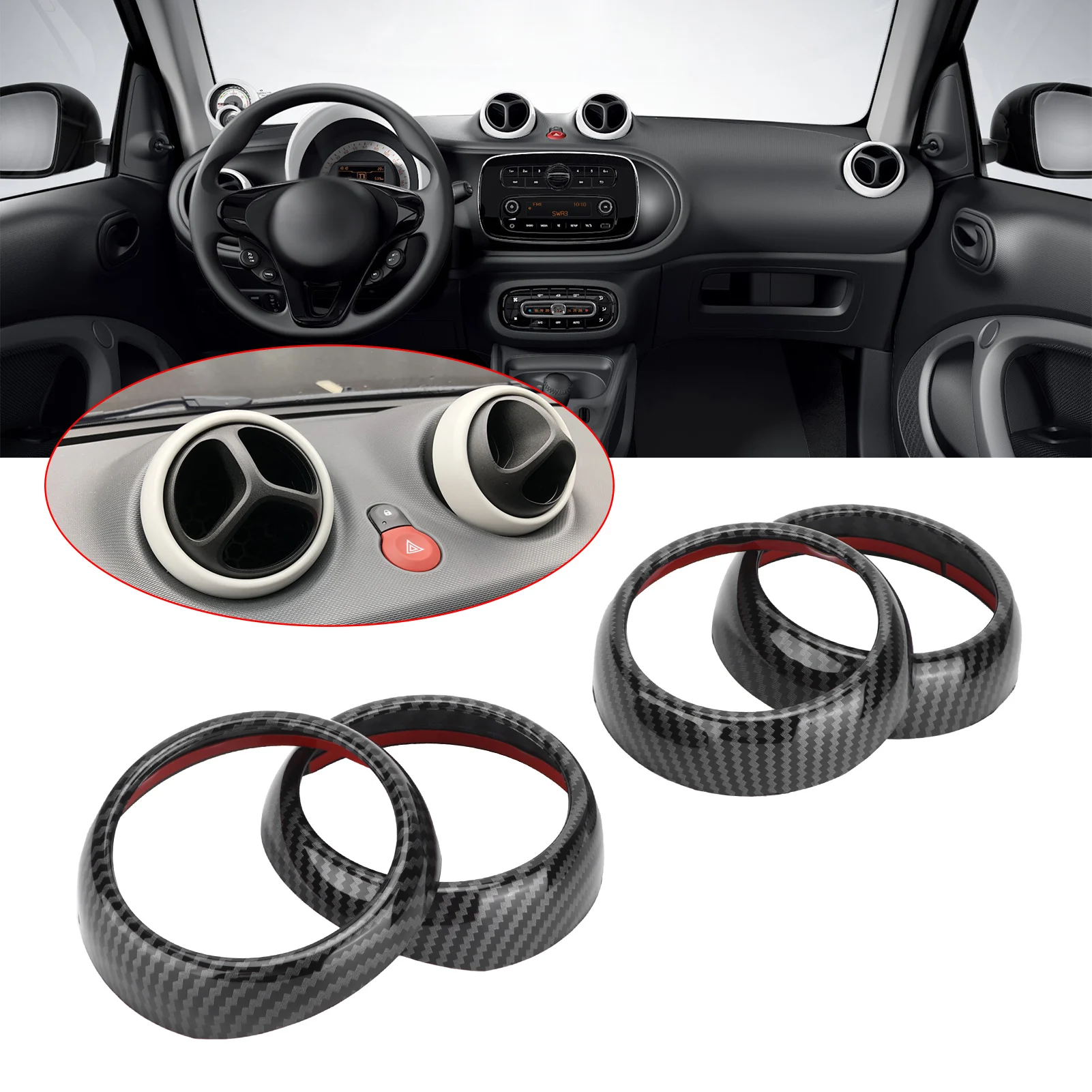 A/C Air Vent Cover Carbon Fiber  Air Vent Covers Trims Replacement for Smart Fortwo/Forfour 453 2015‑2021 A/C Outlet Trim