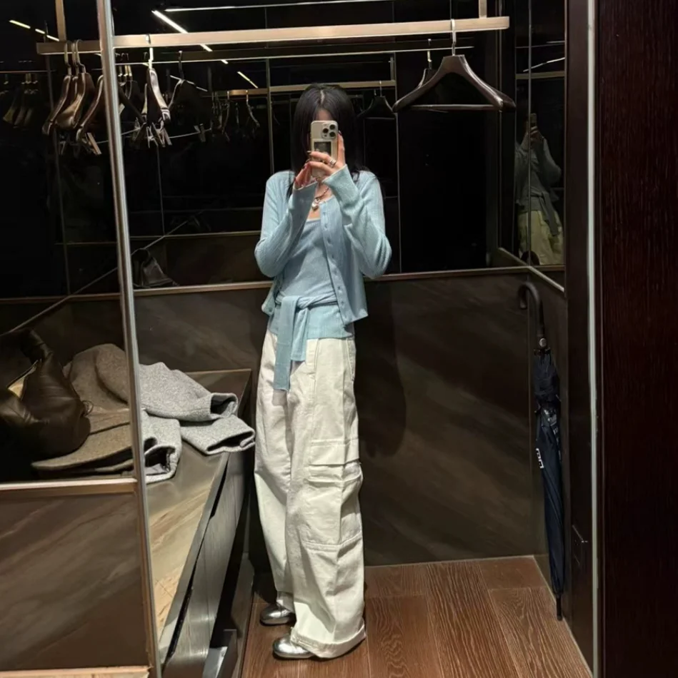 

Женский вязаный кардиган весны 2025 года, модный многослойный дизайн в корейскую полоску Ele Sle, студенческая работа, orm