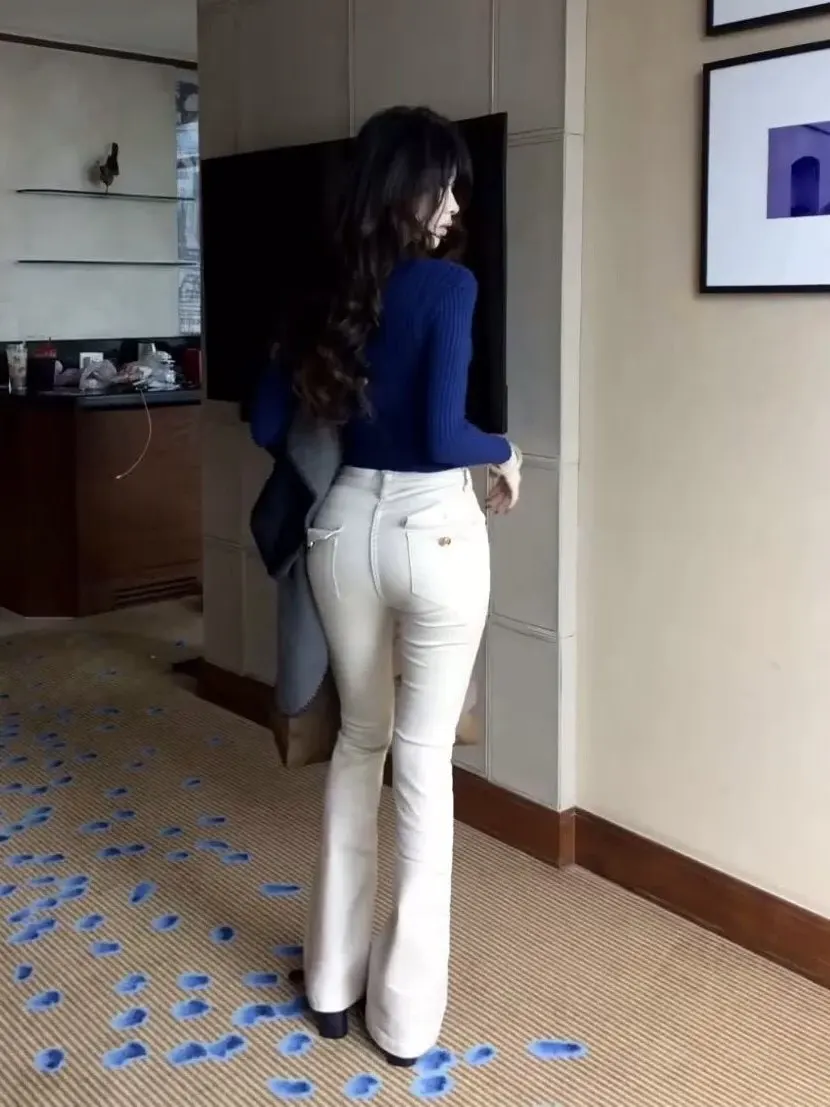 High Waist Bell Bot Denim Jeans Women's Elastic Slimming Hip Lifting Long Leg Lengthening Casual Long Pants