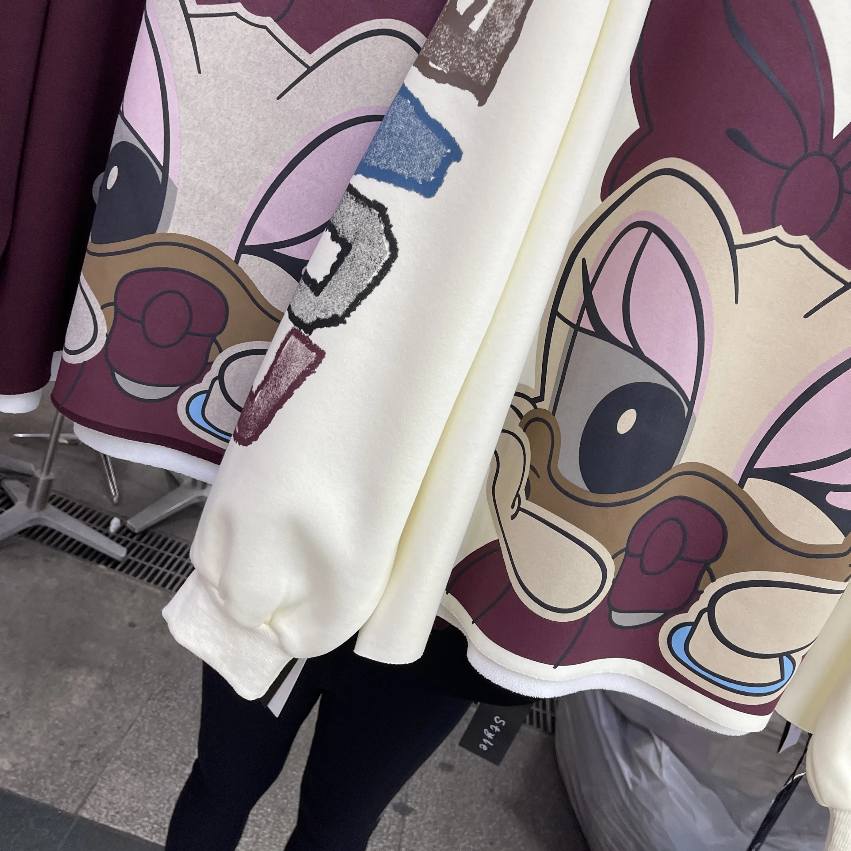 2024 Winter New Loose Cartoon Printed Letter Fleece Sweatshirts Female Casual Round Neck Pullover Long Sleeve Hoodies Women