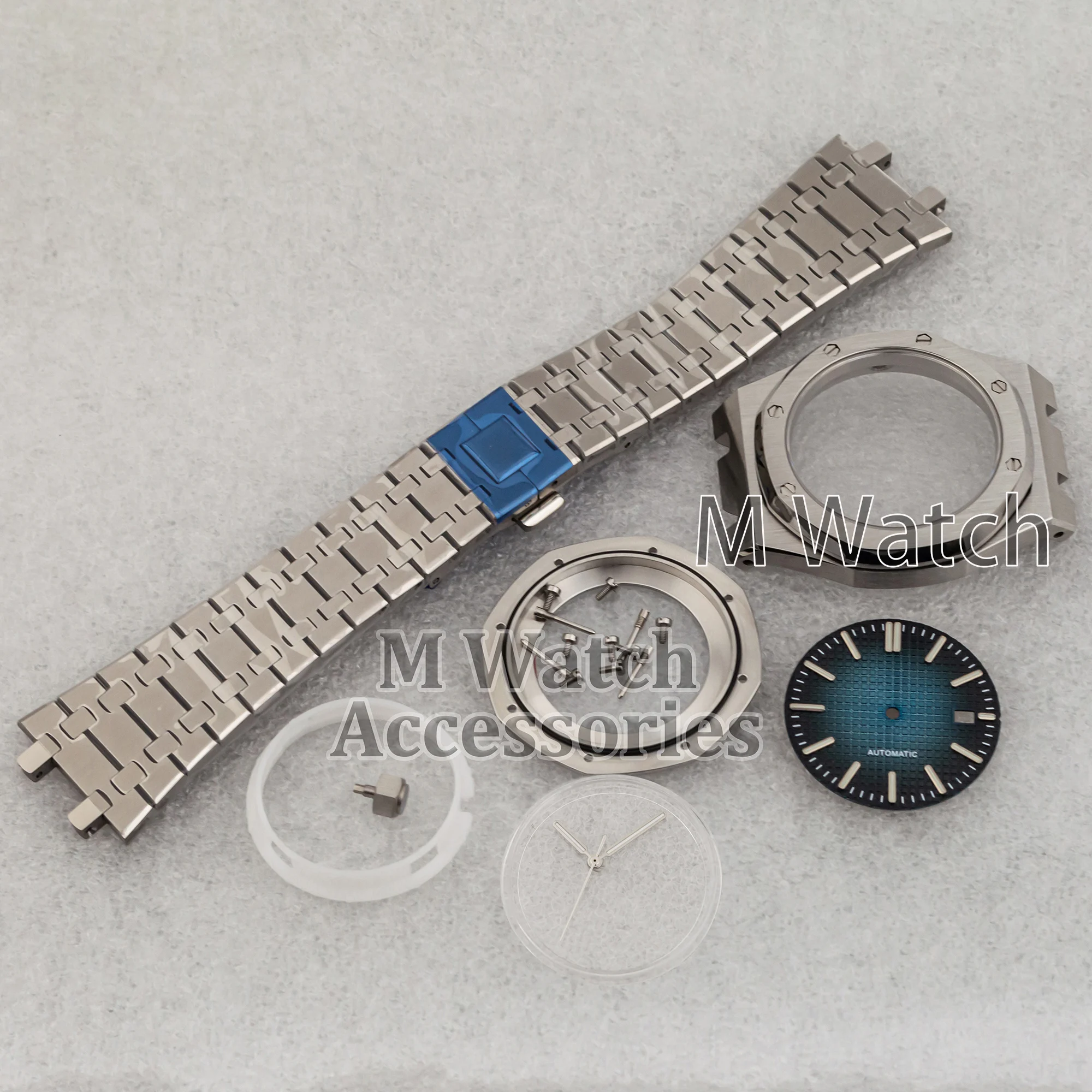 

41mm NH35 Case Dial Hands Transparent Back Sapphire Crystal Modified Accessories for NH36 Movement Royal Oak Watch Case Strap