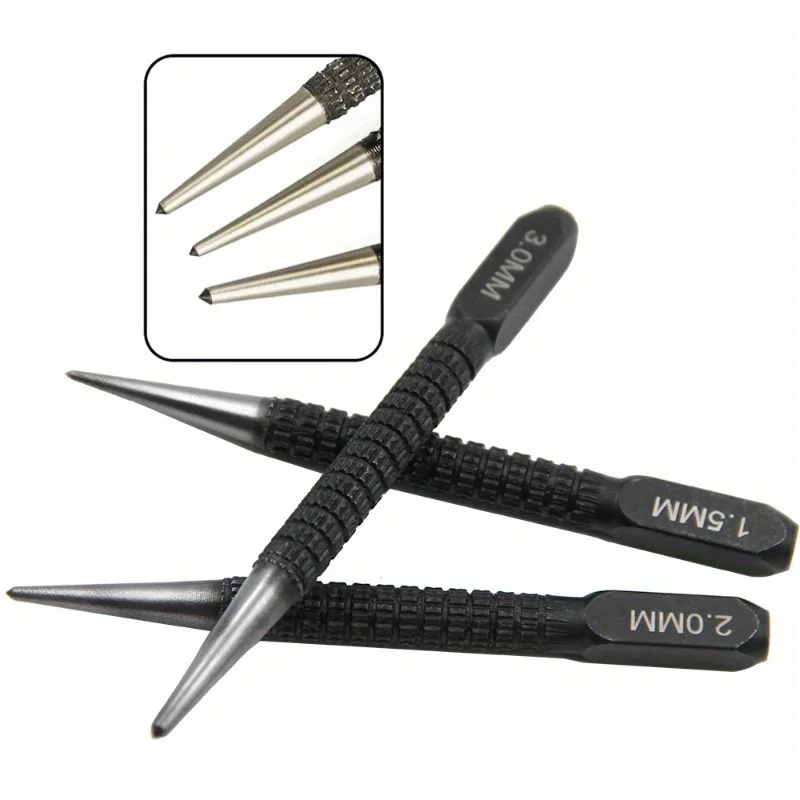 3PCS Center Punch Positioning Punch Drilling Fixer Black Cylindrical Nail Punch Pin Tool Accessories