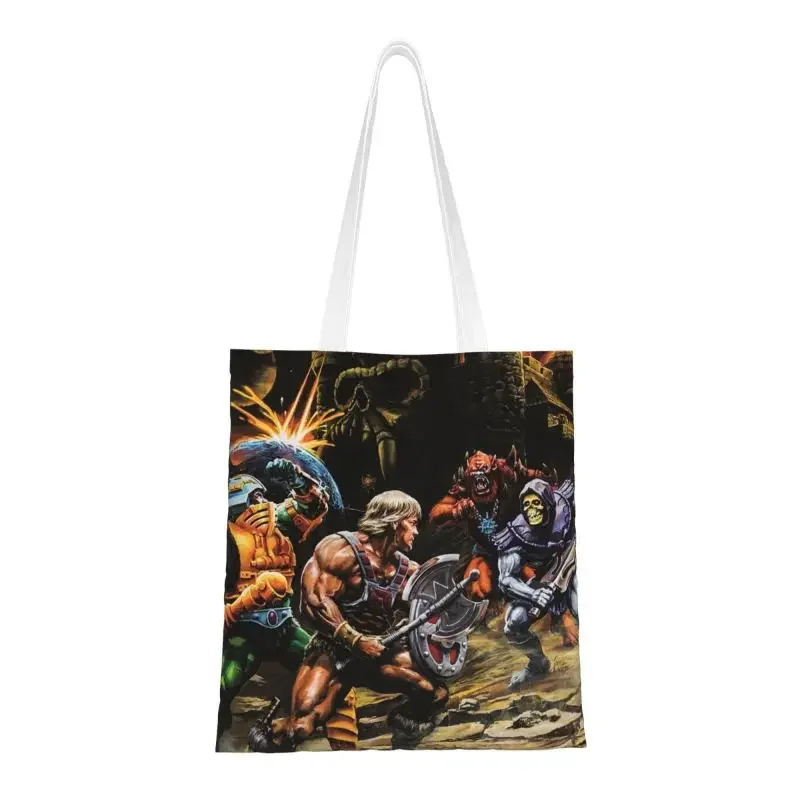 He-Man And The Power Sword Shopping Bag Women Canvas Shoulder Tote Bag Portable Masters of the Universe Groceries Shopper Bags