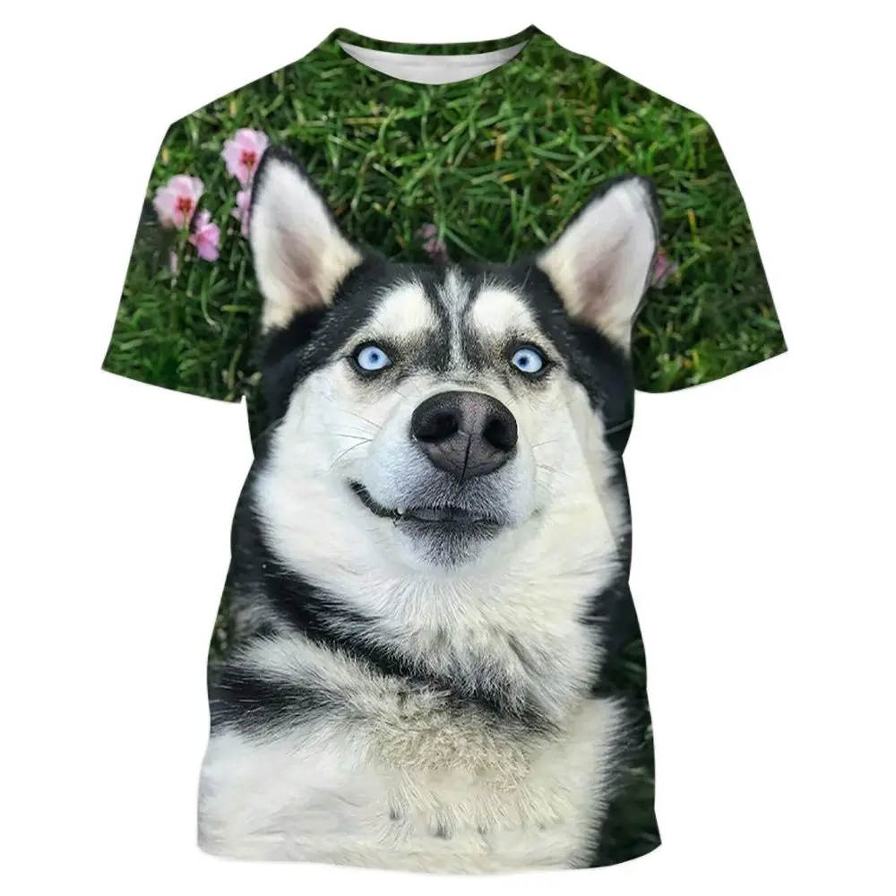 Fashion Men\'s T-Shirt 3D Cute Husky Dog Print Short Sleeve Top Street Casual T Shirt Streetwear Oversized Tee Shirt Men Clothing