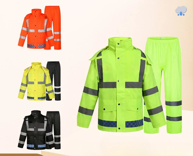 2024 New Duty Split Raincoat Property Garden Traffic Adult Full-body Rainstorm Split Reflective Raincoat and Rain Pants Set