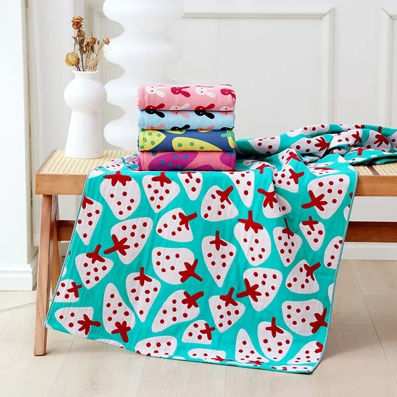 Two Three Layers Pure Cotton Gauze Bath Towel Adult Girl Kawaii Cartoon Towel 70x140cm Home Absorbent Bathroom Wrap Quick-Dry