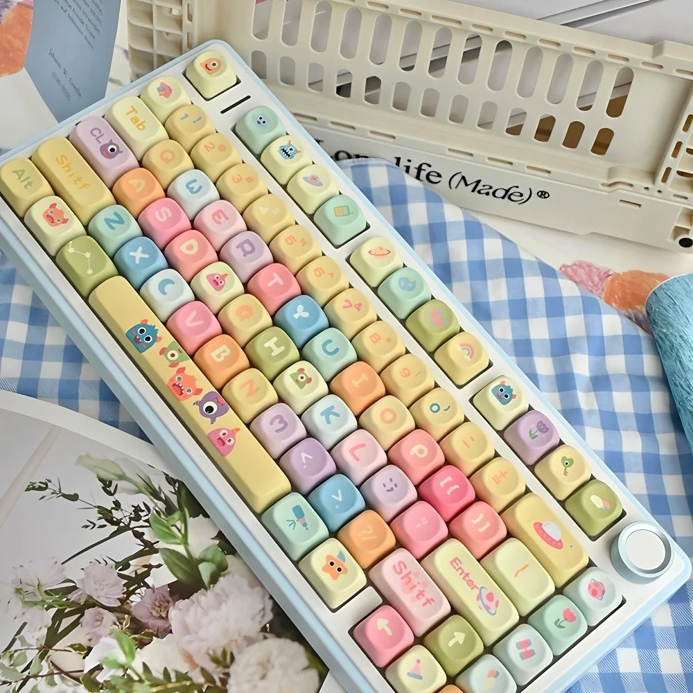 GEFENSI MOA Keycaps PBT 133 Keys Graffiti Monster Cute Candy For 60/64/84/98/108 Gaming Mechanical Keyboard MX Switch
