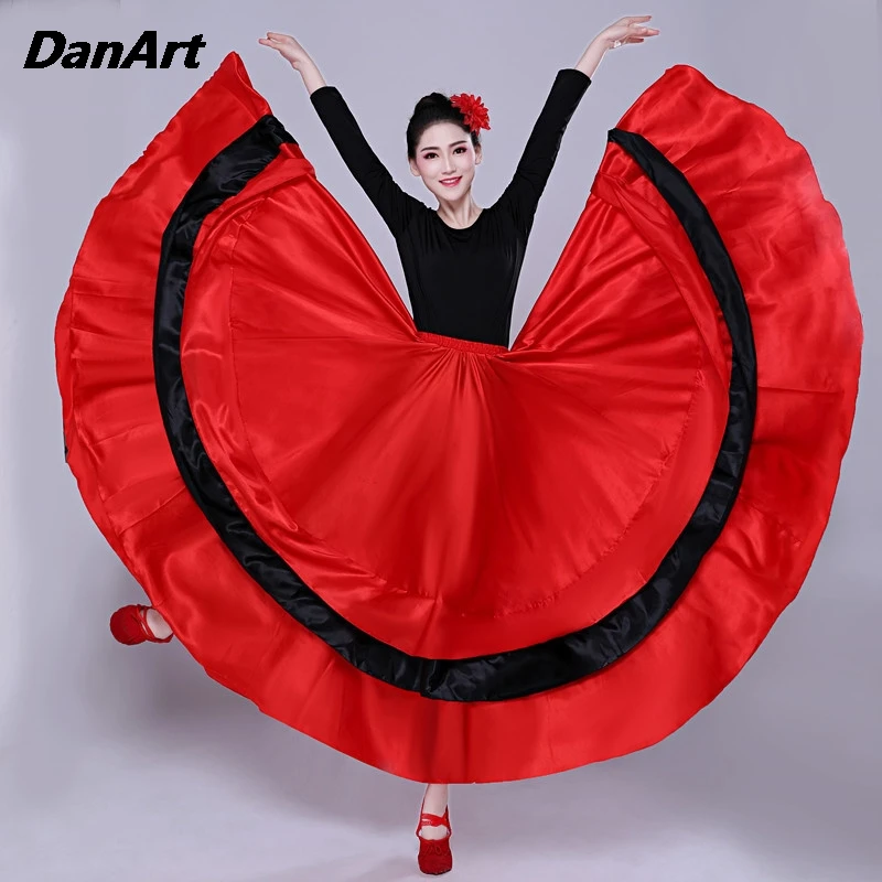 180/360/540/720 Degree Satin Skirt Practice Dance Skirt Opening Dance Big Swing Skirt Spanish Bullfighting Performance Costume 