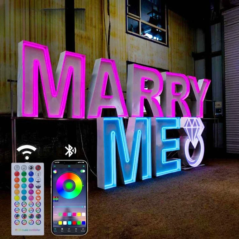 

LED outdoor neon marry me metal RGB giant big 3ft 4ft large light up marquee letters signs for birthday party wedding decoration