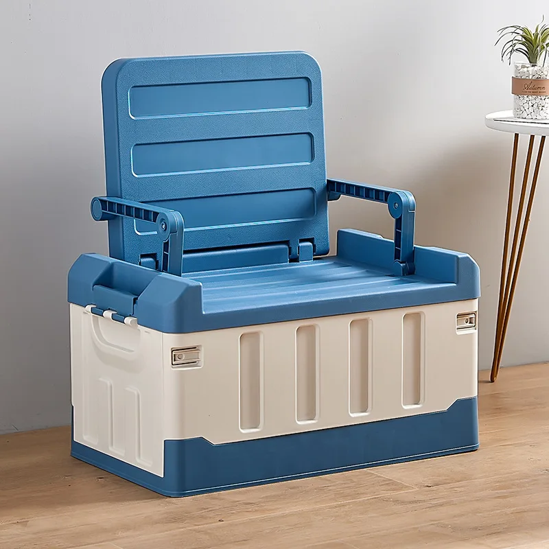 

Sesame Foldable Bench Type Storage Bin Large Capacity Container With Seating Back Car Loading Outdoor Usage Storage Box
