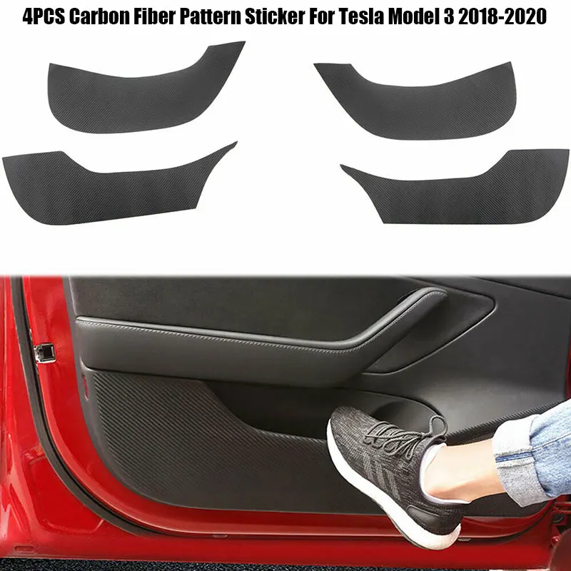 For Tesla Model 3 Carbon Fiber pattern PU Leather Four Side Door Anti-kick  17-22