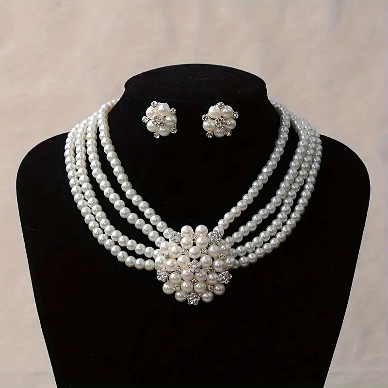 3 Pcs/set Fashion Women's Jewelry Set Luxurious Artificial Pearls Wedding Parties Simple Girls Jewelry Necklaces Earrings Gifts