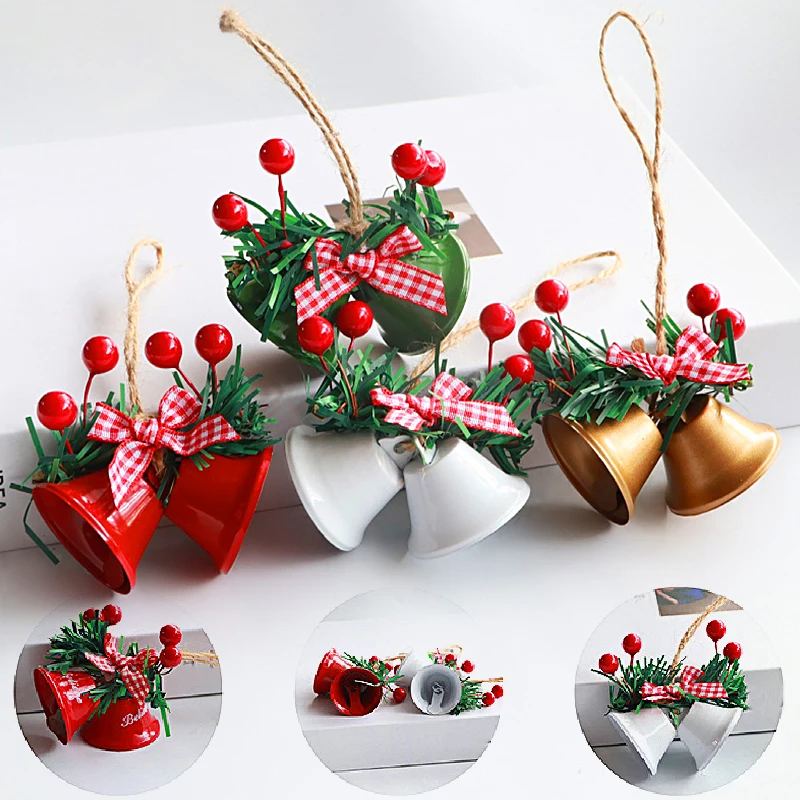 Christmas Bells Wreath Garland Ornaments Xmas Tree Hanging Pendant With Metal Twine Jingle Bells Home Party Gift Decoration