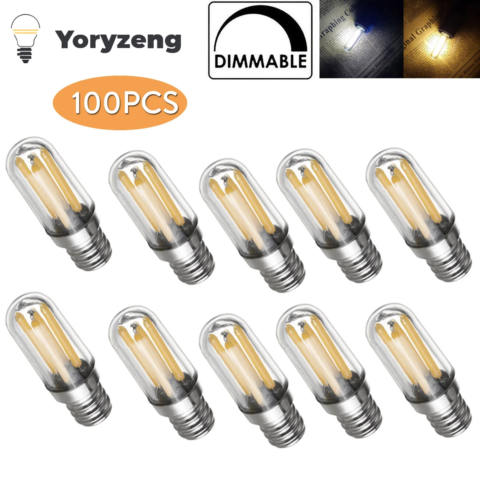 

100PCS E12 E14 LED Bulb Dimmable 110V 220V Fridge Light 4W Lamp Filament COB Lamp for Chandelier Replace 30W HalogenLamps