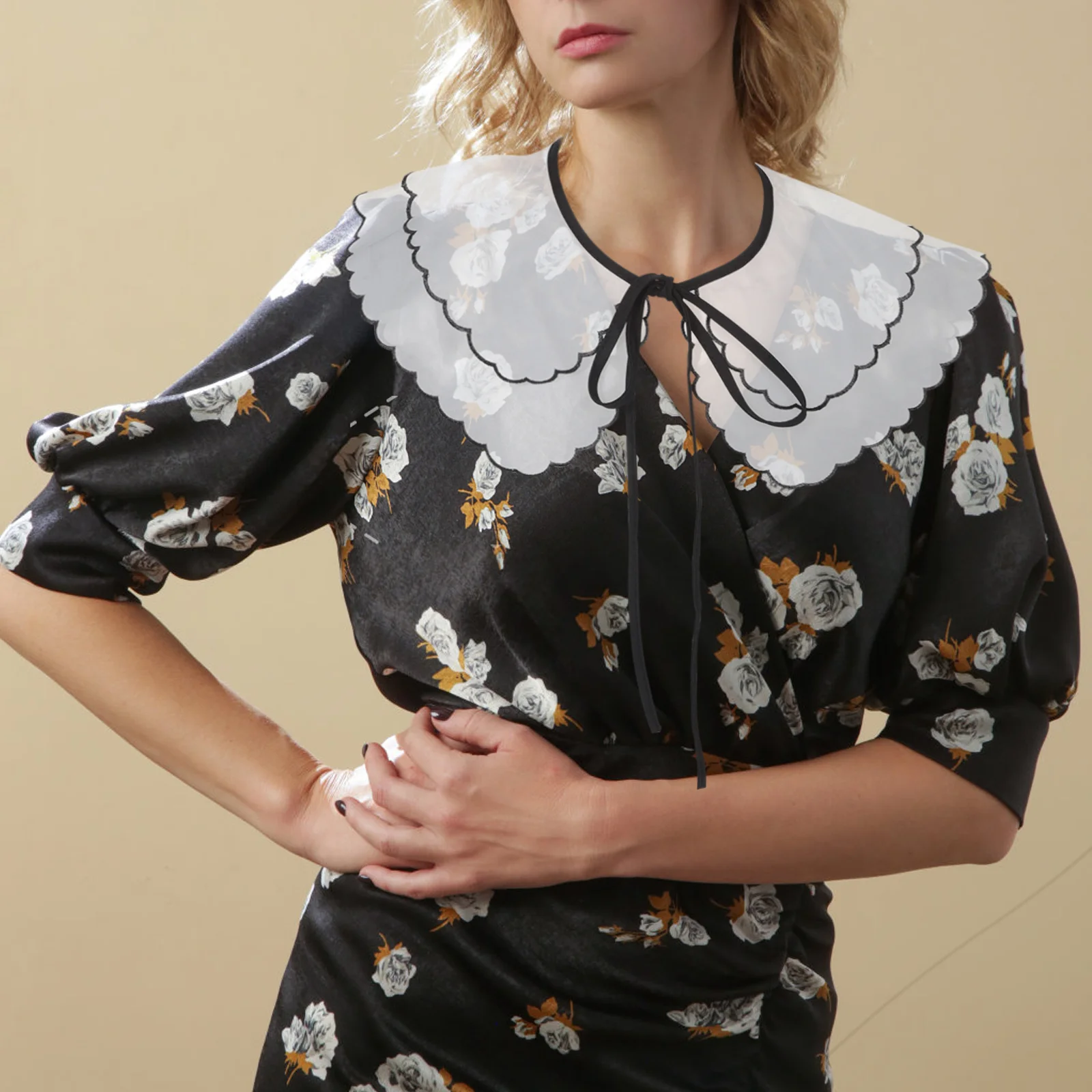 Renda oco para fora organza gola bordada branco removível moda gola falsa vestido feminino blusa ocasiões especiais