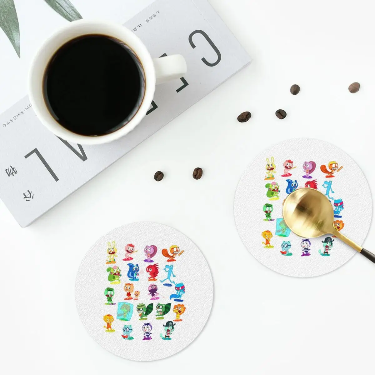 Happy Tree Friends Characters Flippy Giggles Petunia Handy Toothy Coasters PVC Leather Placemats Coffee Mat Dining Pads Set of 6