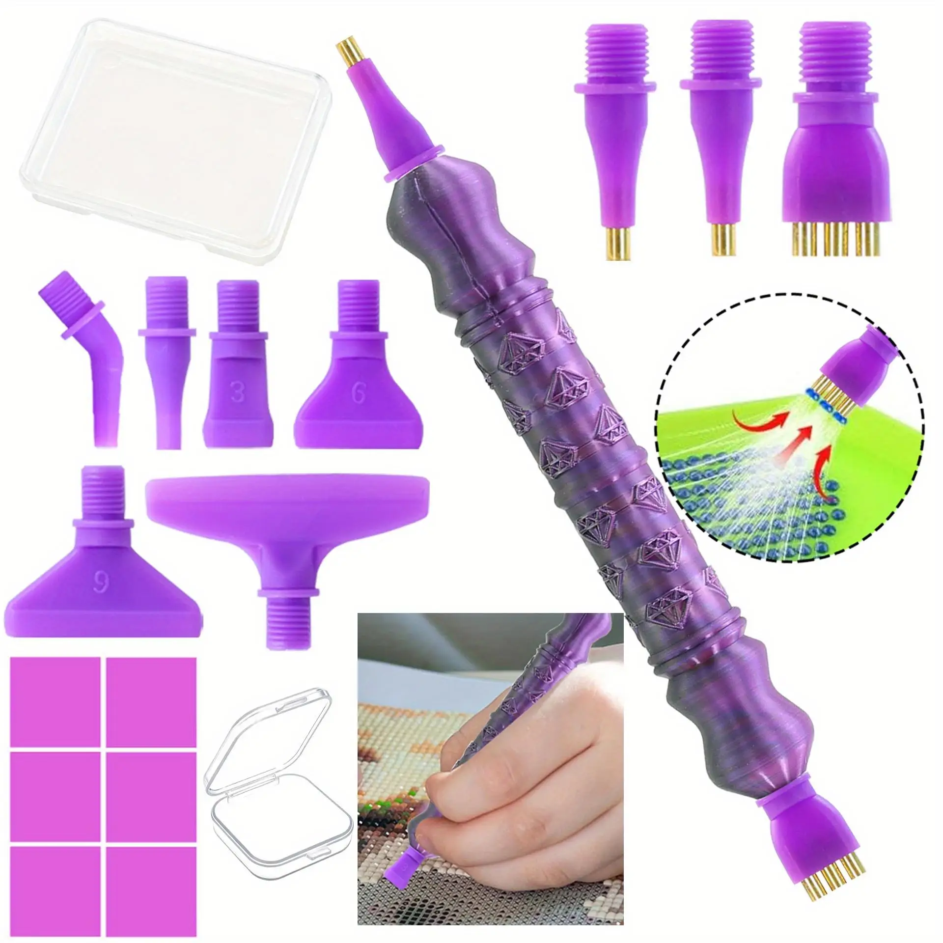 Diamond Painting Art Drill Pen Set, Includes 6 Screw-Tip Pens, 6 Adhesive Clay Sticks with Storage Box, and a Vacuum Diamond Pen Replacement Multi-Tool (1/1/3 Tips) - Compatible with Most Vacuum Pens and Diamond Dotting Sets, Used in Conjunction with Wax Diamond Art Accessory Tools, for Diamond Painting and Diamond Art