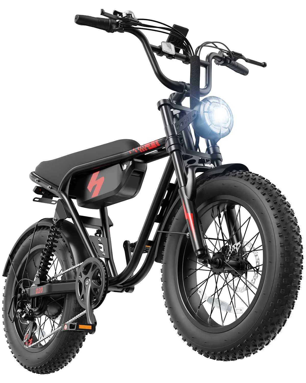 Hopepeak D20 Electric Bike, 20" Fat Tires Electric Mountain Bike, 1800W Peak Motor 48V 15.6Ah, 28 MPH 75Mi Range Off-Road Ebike with Full Suspension