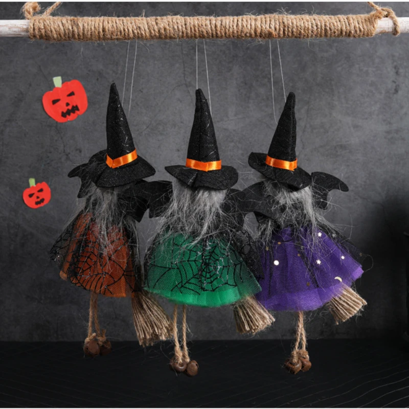 Halloween Decor Witch Doll Festival Desktop Ornaments Witch Doll Broom Creative Halloween Party Decorations for Home Scary Props