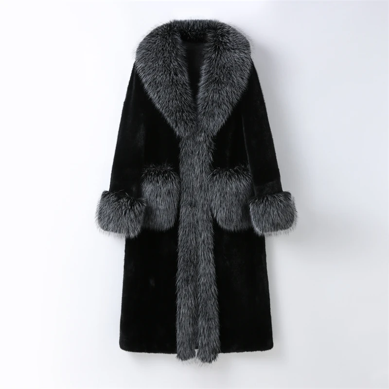 

Pudi 2024 Lady Fashion Fake Fur Winter Long Jacket Female Women Big Collar and Pocket Design Warm Coat CT4114