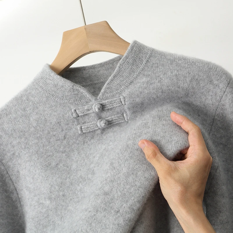 الخريف والشتاء الصوف الخالص الرجال الوقوف طوق زر البلوز سترة فضفاضة عارضة متماسكة قاع معطف