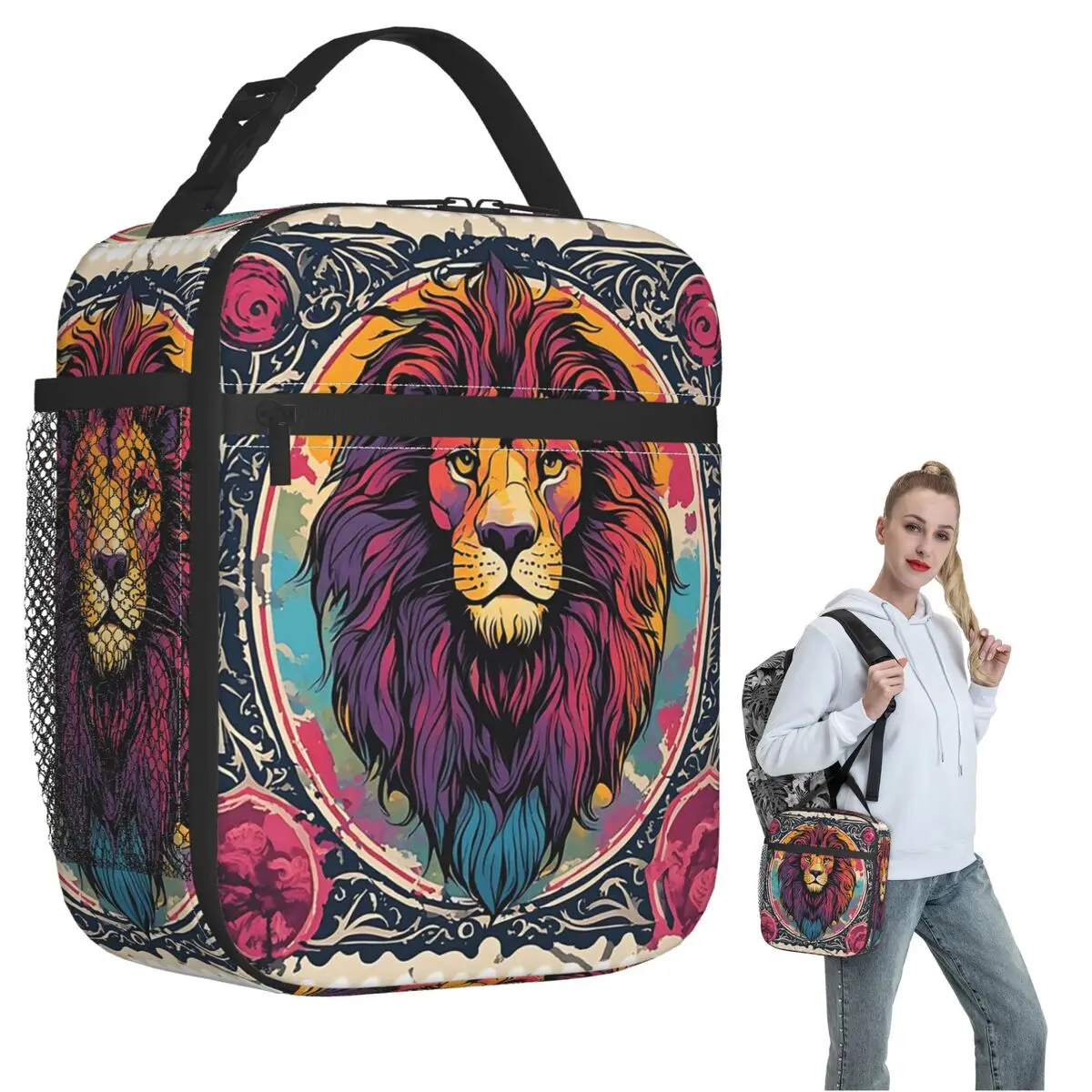 

Изолированная сумка для обеда с винтажным изображением льва Regal Beast для женщин и детей, портативные контейнеры для еды, термосумка для обеда