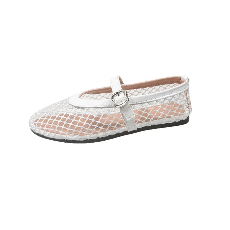 Fishnet Ballet Flats Woman Chic Brand Design Hollow Out Lace Mary Jane Shoes Ladies Summer Sandals Breathable Mesh Zapatos - Image 5