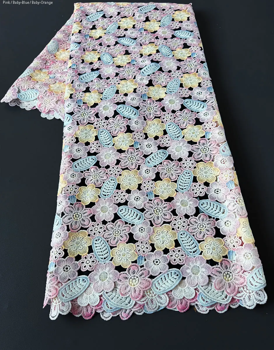 Unique Premier Embroidered Guipure Lace Laser Colored African Cupion Cord Lace Celebrants Fabric Dubai Dentelle Cloth for Abaya