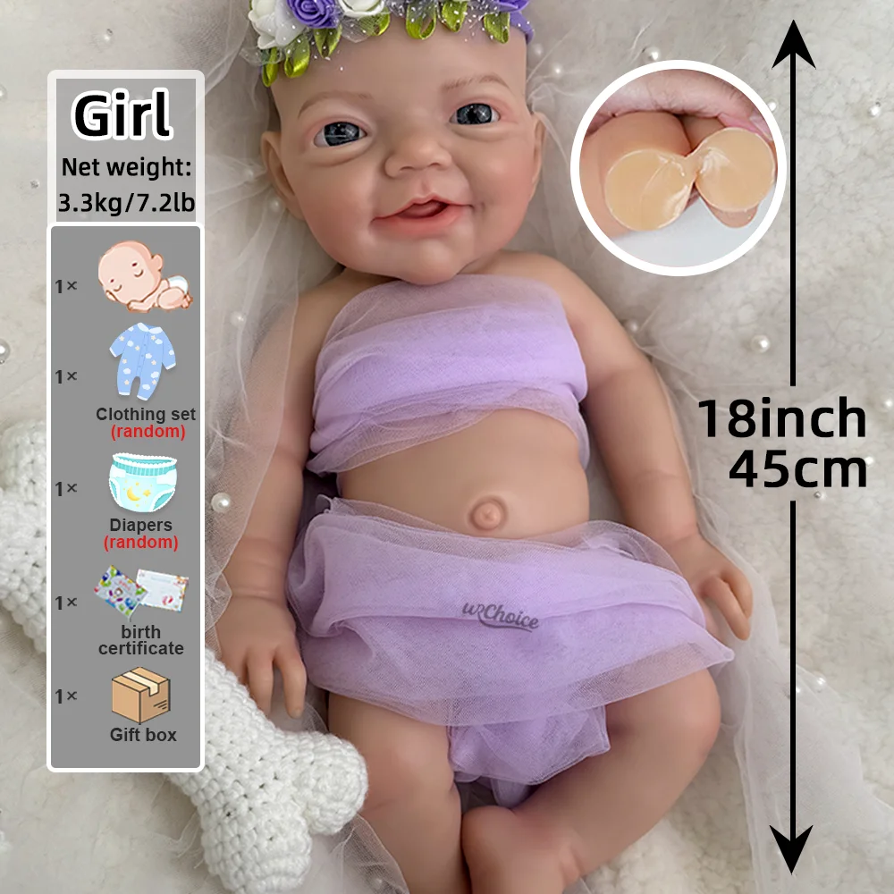 18 Polegada bonito e realista reborn bebê menina premium silicone recém-nascido bebe boneca para idades 3 + diy colecionador de arte & boneca entusiasta