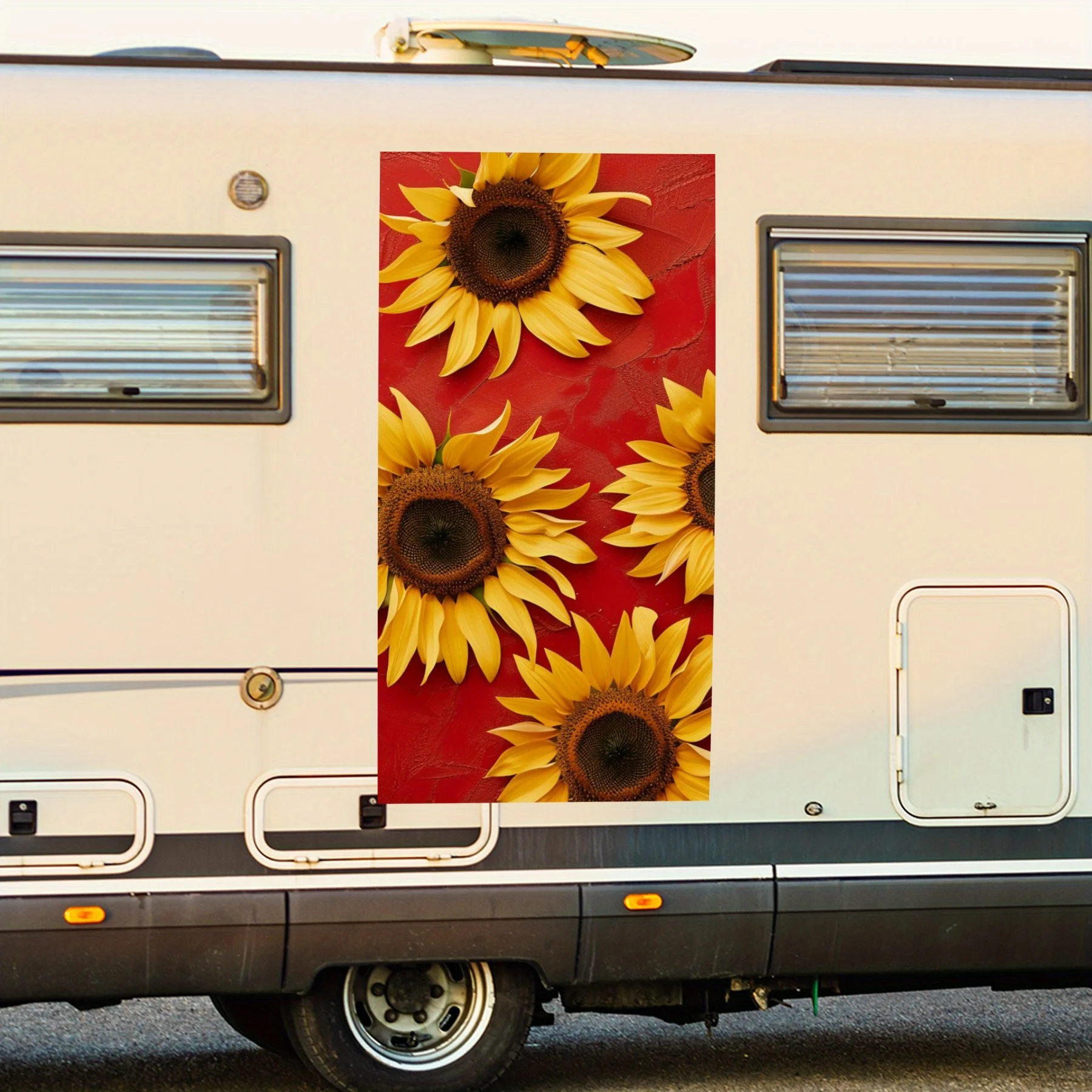 

Sunflowers on Red Background Car Sticker,Vinyl decal on the side of the motor home, waterproof self-adhesive vinyl sticker on th
