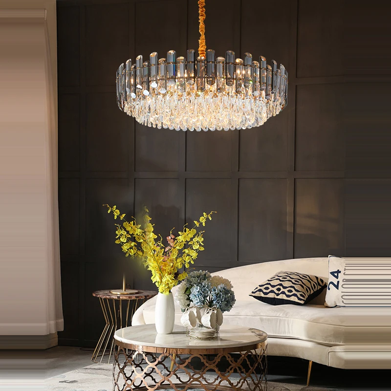 Imagem -02 - Led Dimmable Chandelier para Foyer Cristal Oval Cinza Fumegante Lâmpadas Suspensas Luminária Moderna Suspensão de Iluminação Luminária Lampen