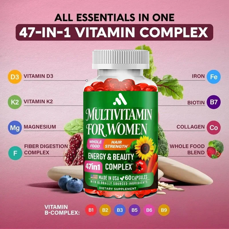 Women's Multivitamin B Complex Capsules - Hair Growth, Digestive Metabolism, Health Support