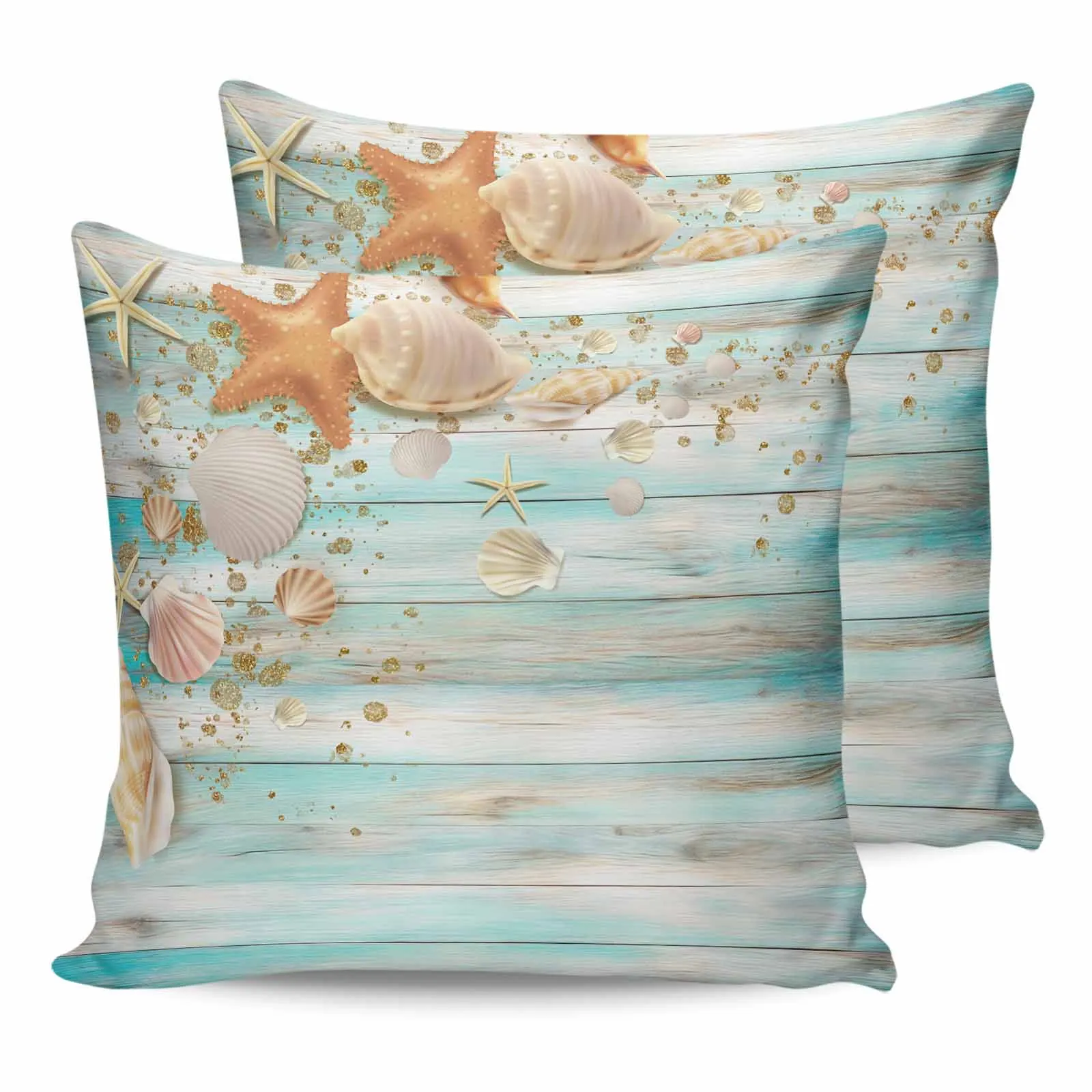 Shell Starfish Fences Summer Wooden Boards 2/4PCS Pillowcase Waterproof Sofa Pillow Cover Case Garden Cushion Covers Home Decor