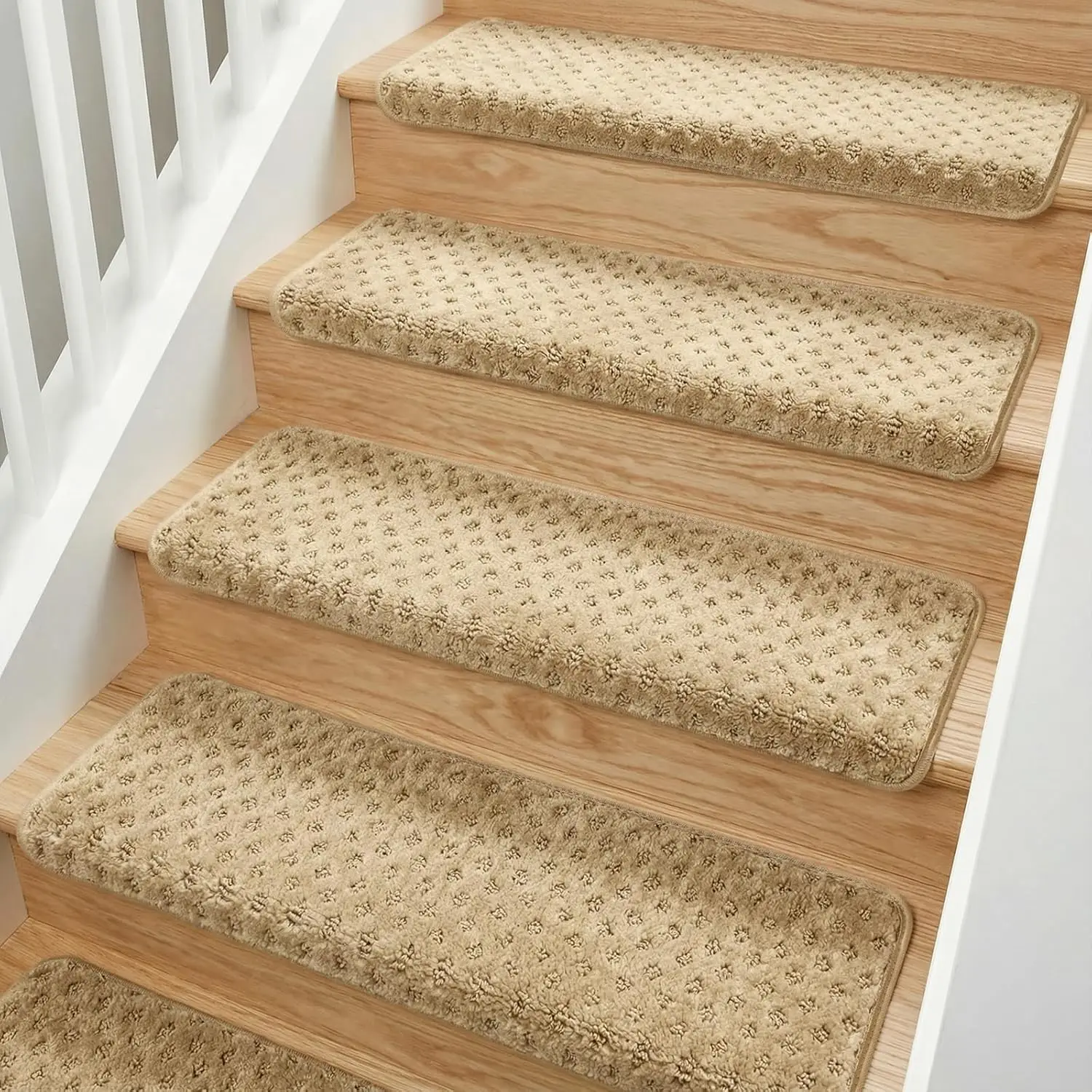 

Non-Slip Bullnose Carpet Stair Treads for Wooden Stairs, 9.5x30 inches, Camel Lattice