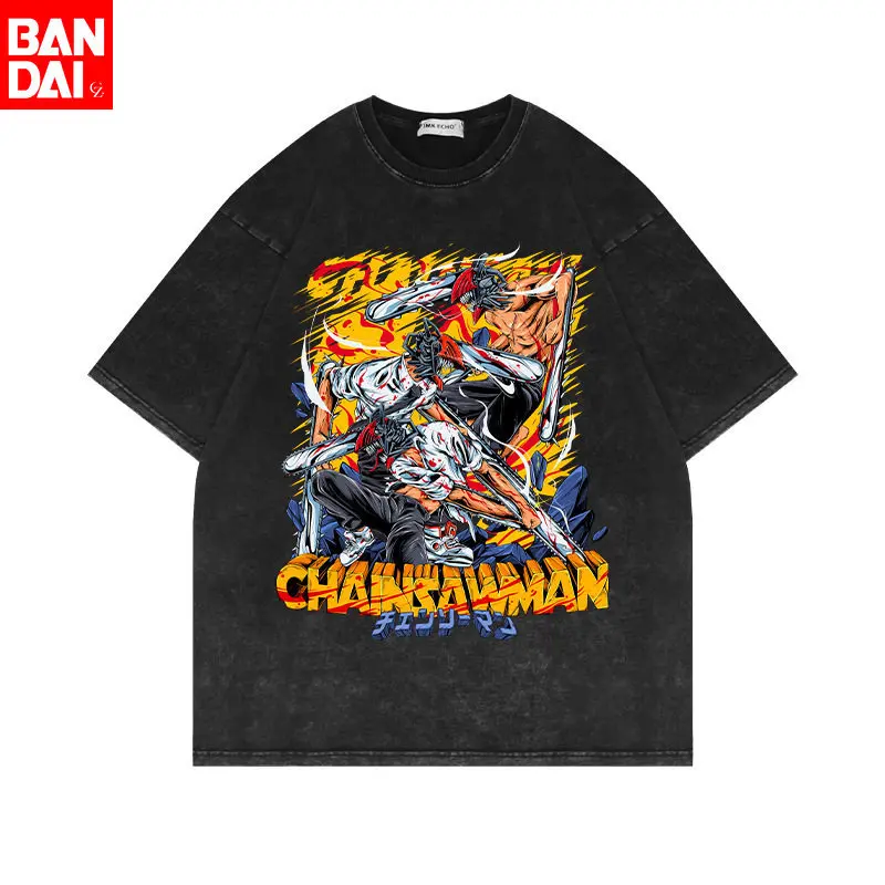 

Футболка Chainsaw Man Denji Hybrid Forms в винтажном стиле с эффектом потертости, летняя, оверсайз, уличная одежда, с аниме-графикой, для мужчин и женщин, 2026