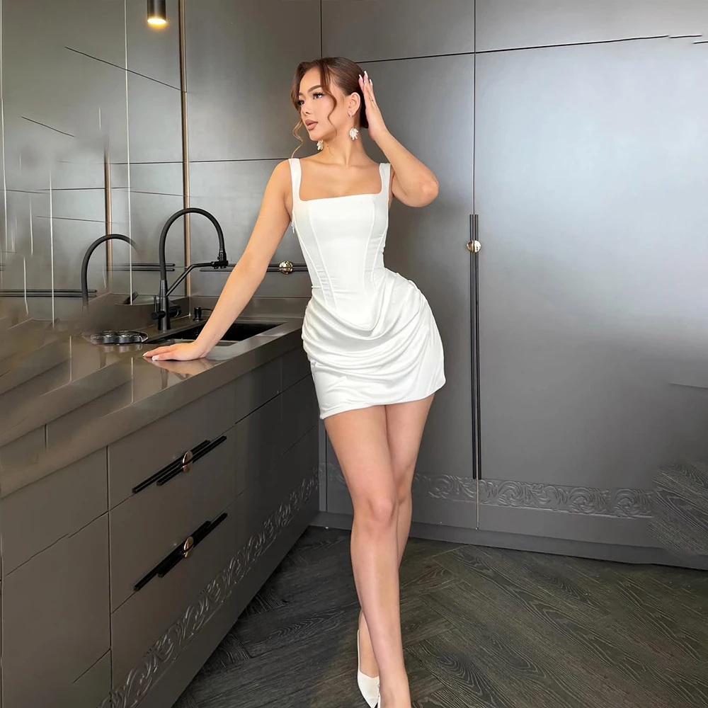

Simple Short Prom Dresses Strapless Sleeveless Pleated Party Dress Women Elegant Mini Birthday Party Dress Cocktail Customized