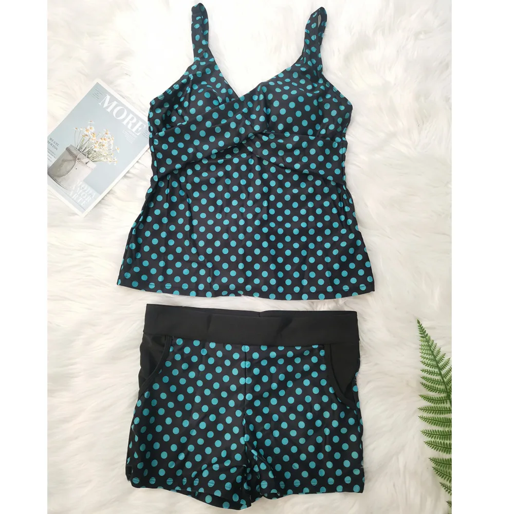 Dots Two Piece Swimsuit 2023 Conservative Swimwear Women Shorts Tankini Push Up Swimsuit Plus Size Bathing Suit Shorts Beachwear