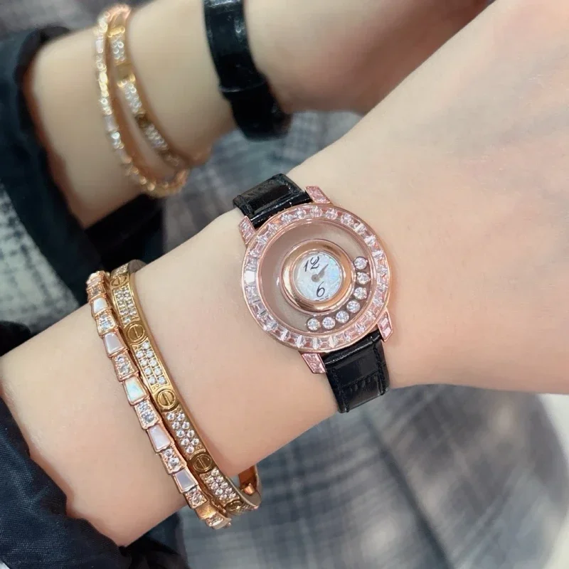 

Fashion Chopin Hollow Women's Watch Casual Happy Diamond Watch 5 Diamonds 7 Diamonds British Diamond Versatile Crocodile Leather