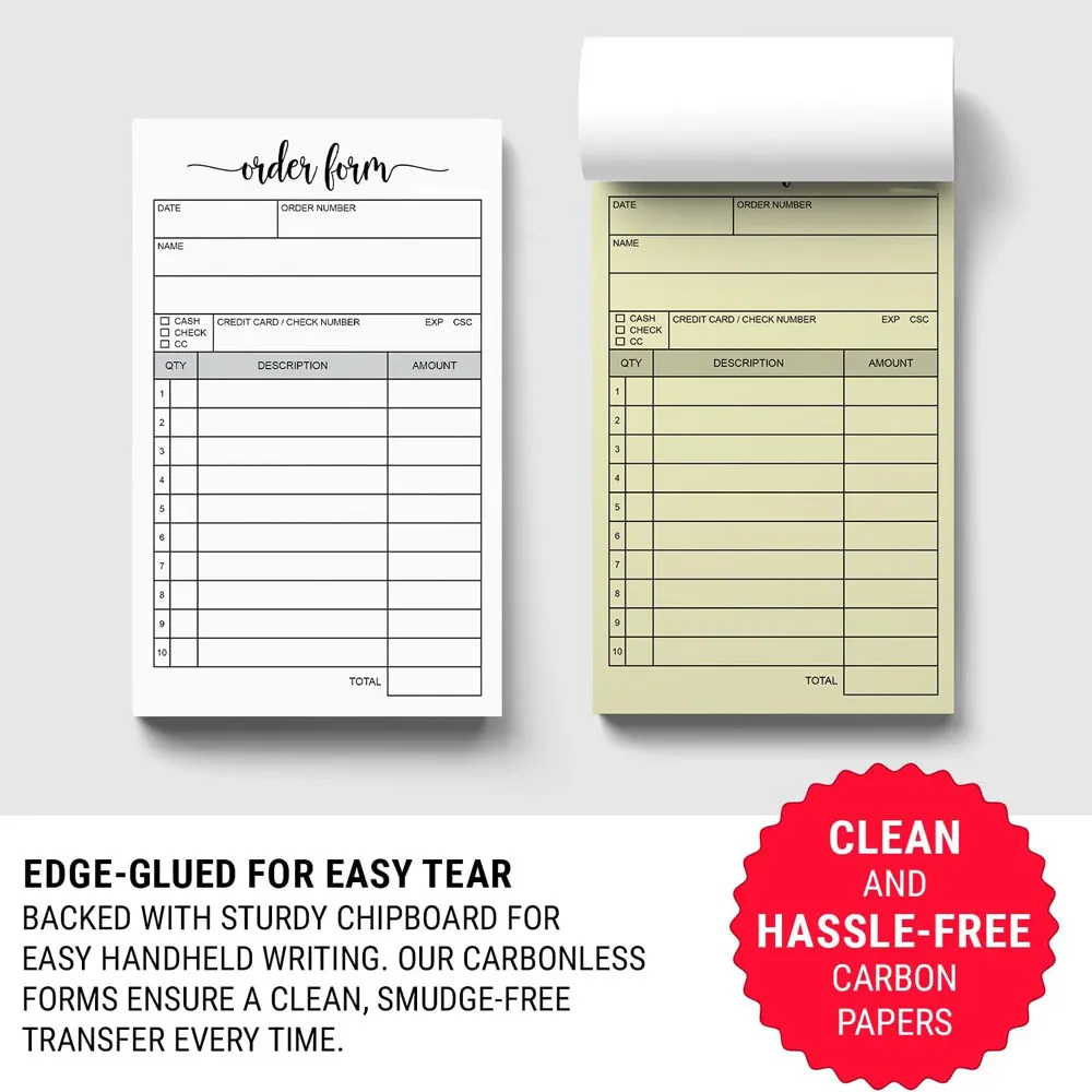 1 Receipt Book, Carbonless Paper - Sales Order, Small Business Invoice Book - (50 Each White/Yellow)