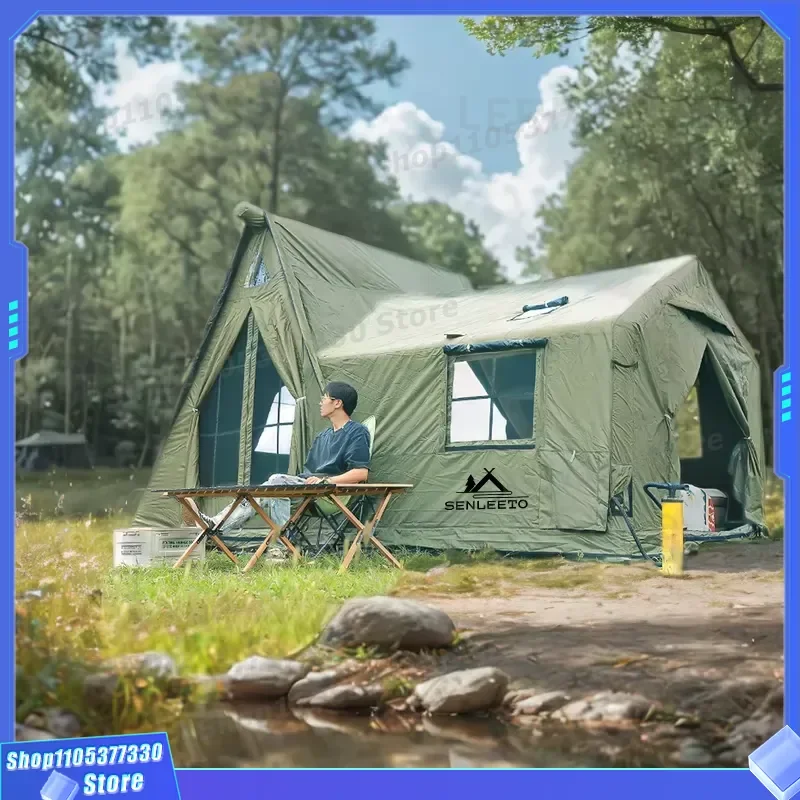 8-10 Person Waterproof Oxford Inflatable Family Tent One Bedroom Living Room Quick Setup Portable Four-Season Mountain
