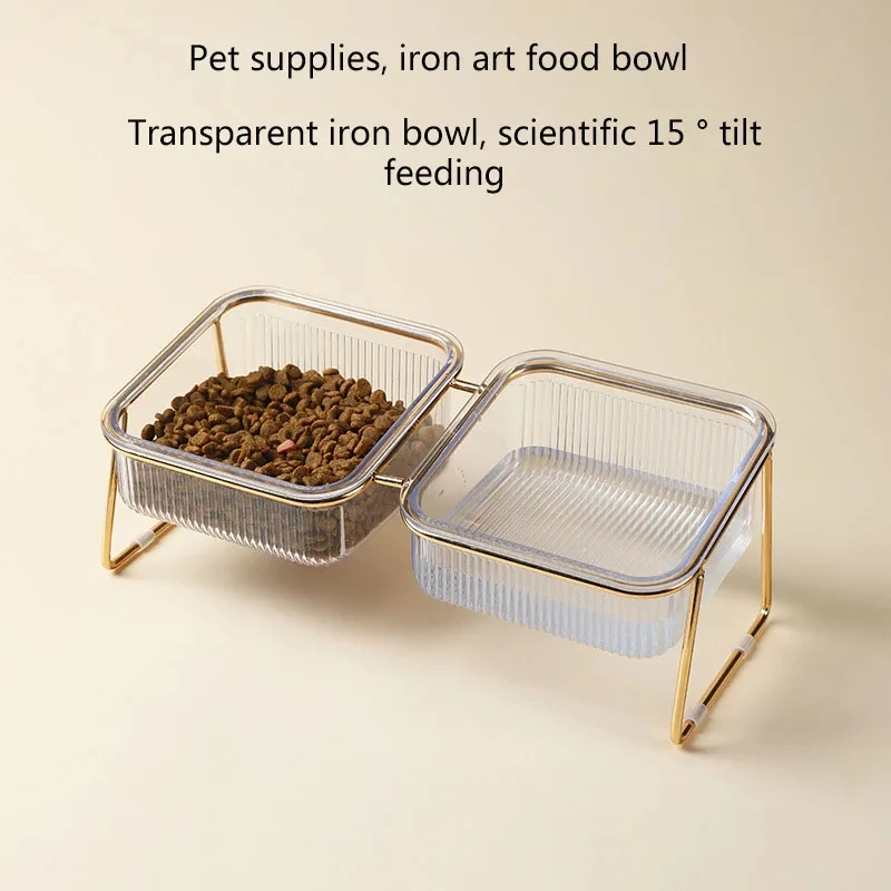 Pet bowl Transparent high foot cat bowl dog bowl Drink water Cat food basin Dog pet easy to clean double bowl