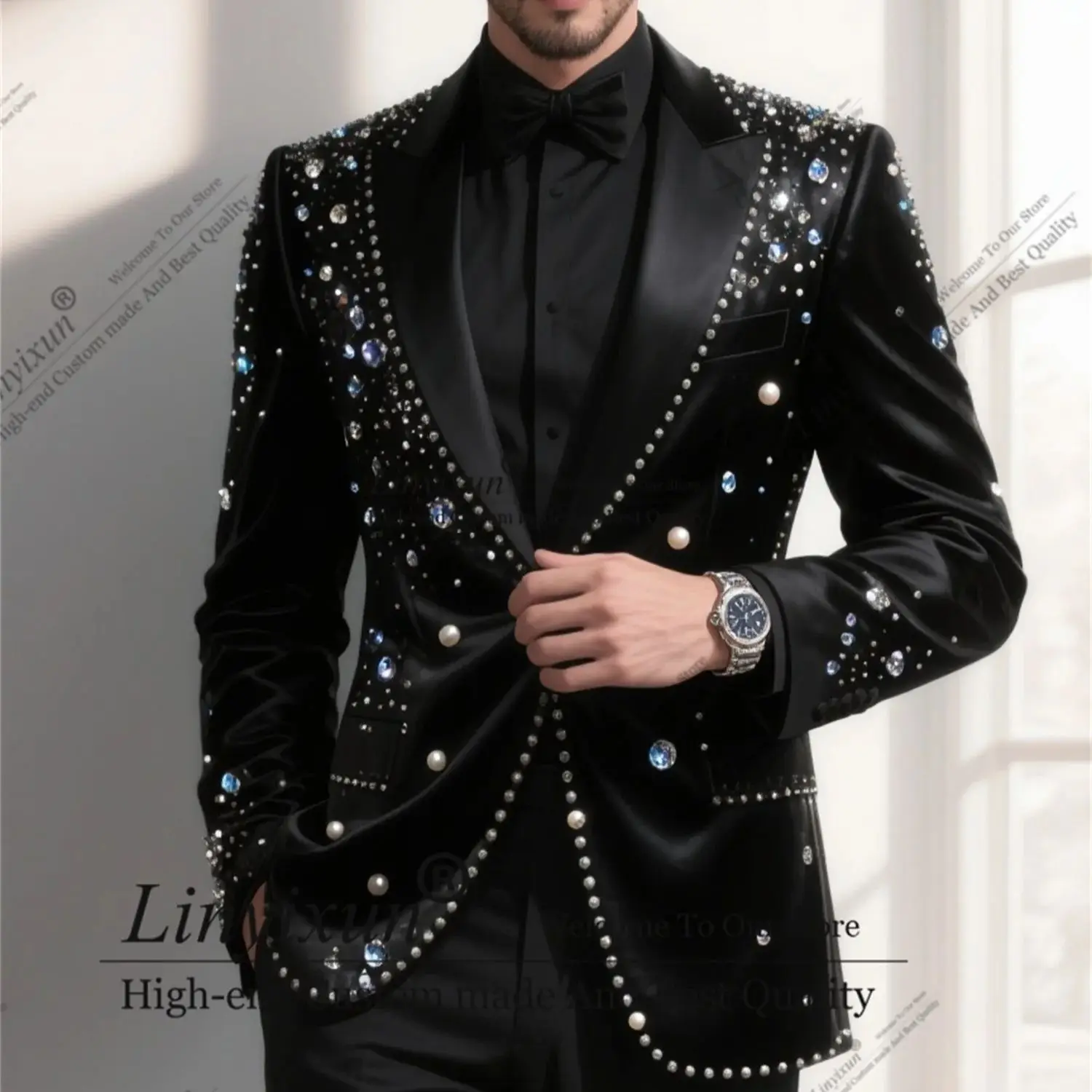 

Красивые мужские костюмы с бриллиантами, комплекты из 2 предметов, смокинги для жениха, свадебная вечеринка, Ropa, пиджак, формальный костюм с остроконечными лацканами, Homme по индивидуальному заказу