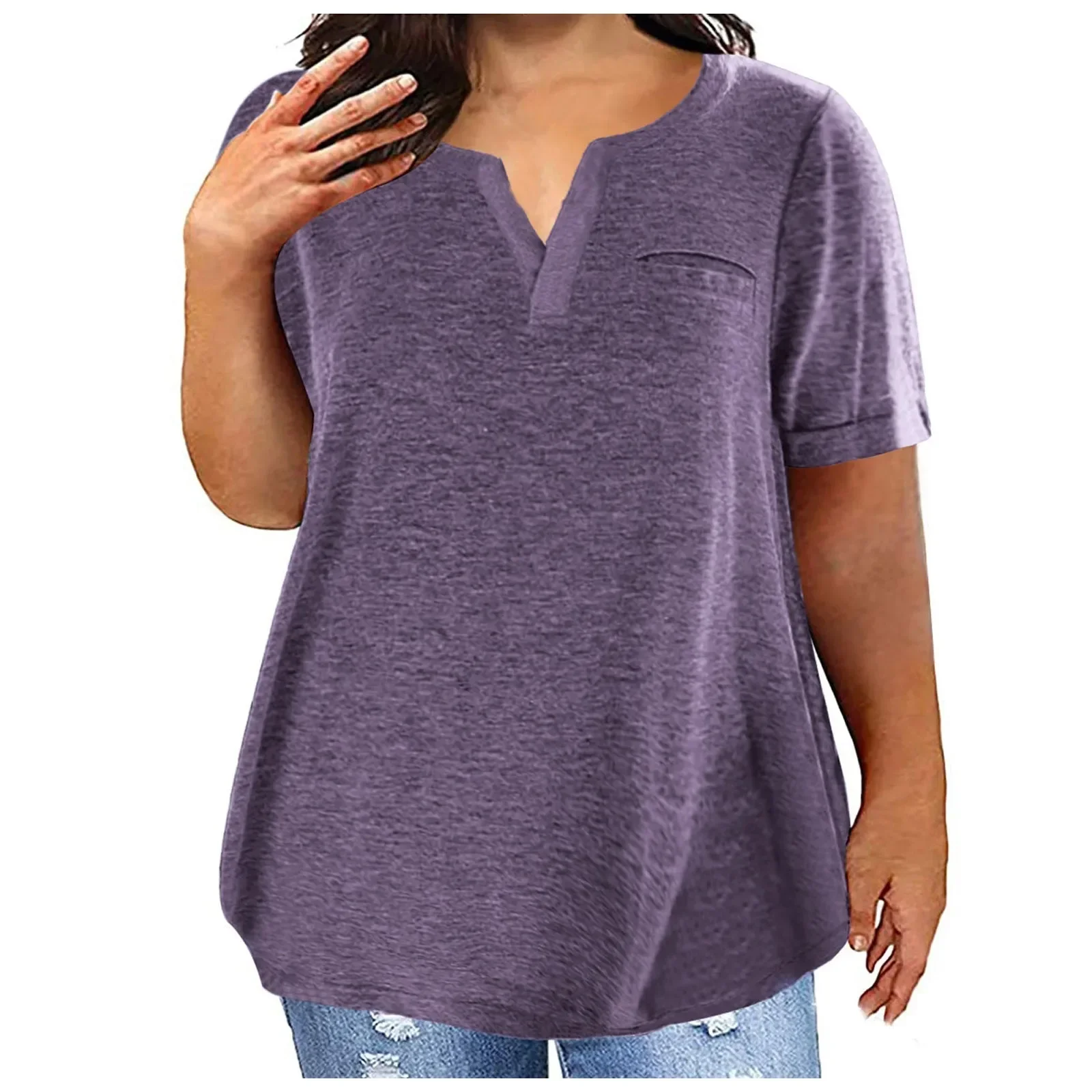 2024 Summer New Women T-shirt Fashion Plus Size Casual Short-sleeved Round Neck Solid Color Female T-shirt